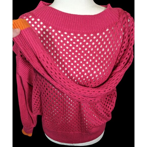 Velez Artisan Pink Asymmetrical Sweater With Orange Cuffs - Picture 3 of 6